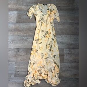 NWT Abercrombie and Fitch Floral Yellow Midi Dress Sz Xs /T